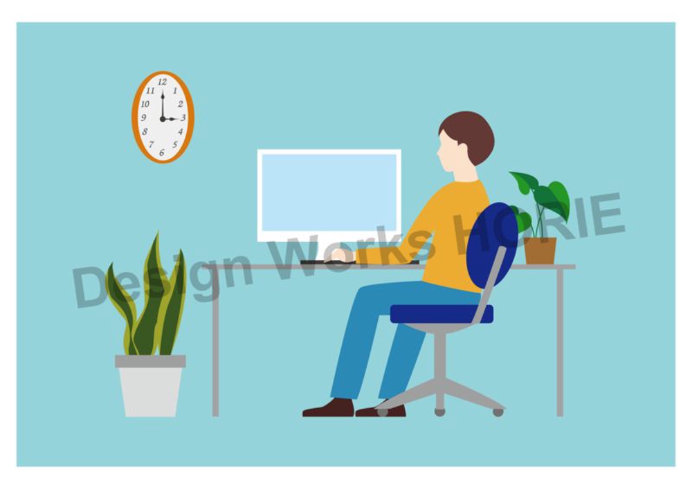 Adobe Stockに登録したイラスト「パソコンに向かって仕事をしている男性」