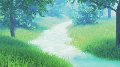 作例03：小川の風景（背景）イラスト