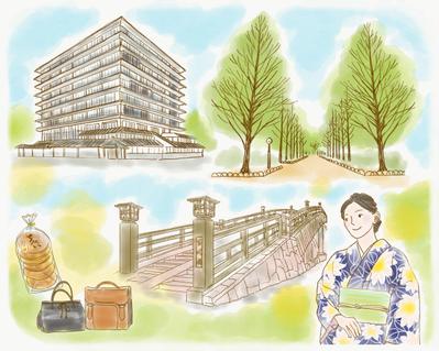 草加市地場産業・観光名所地イラスト