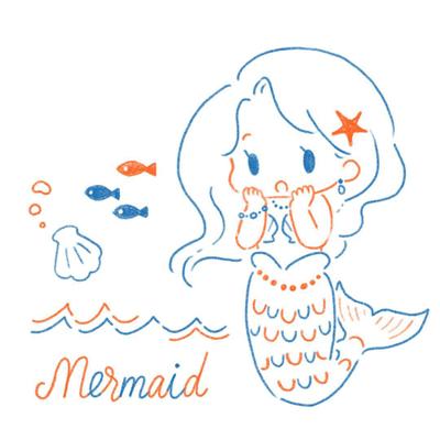 赤青鉛筆風　かわいい人魚のイラスト