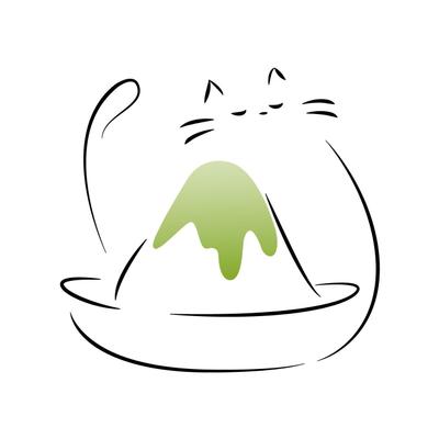 商品パッケージ用/抹茶かき氷と猫のイラスト