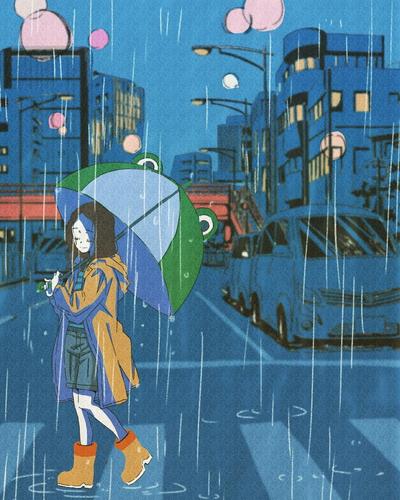 雨の交差点