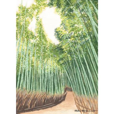 京都・嵐山の竹林　旅行・観光・風景画（水彩画）