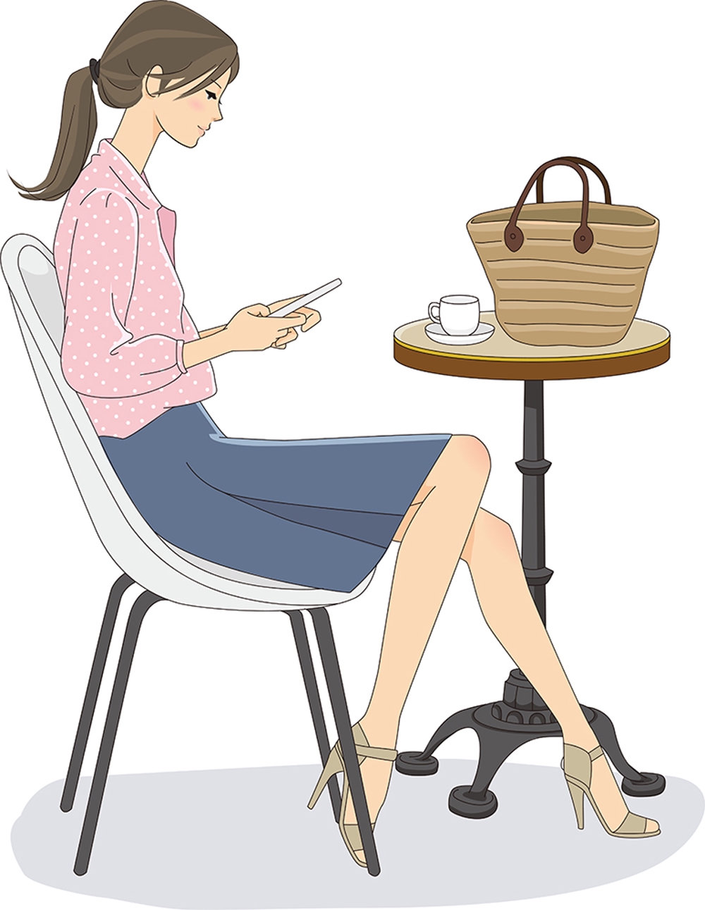 カフェでスマートフォンを操作する女性