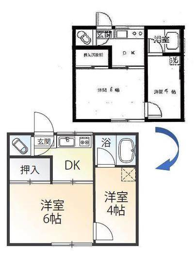 古い間取り図から、カラー間取り図を作成！