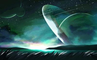 惑星の見える空の背景素材