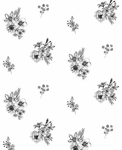 線描き花の総柄イラスト