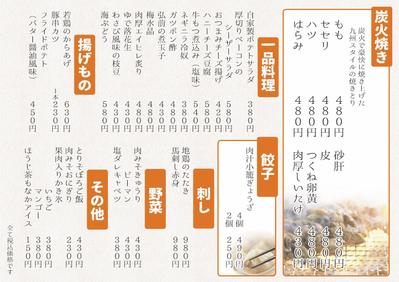 新規オープンした居酒屋のフードメニュー