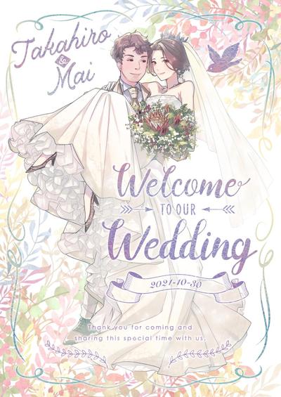 結婚式のウェルカムボード用似顔絵イラスト制作