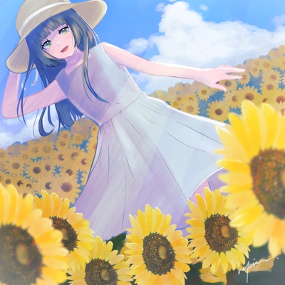 「向日葵」夏っぽい少女のイラスト
