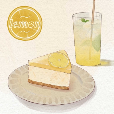 「レモンフェア」　カフェ風レモンケーキとレモネードのイラスト