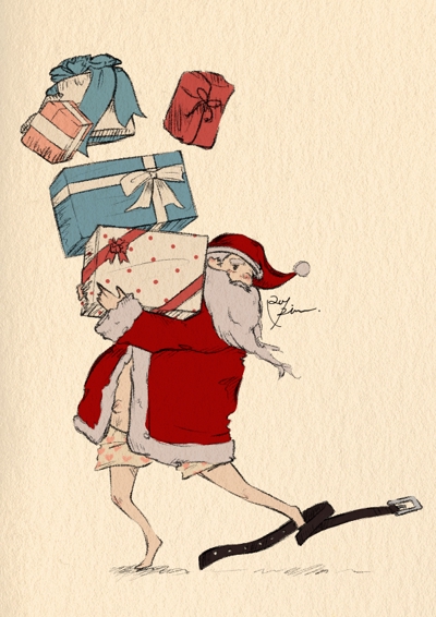 「あわてんぼうのサンタクロース」絵本風のレトロなサンタのイラスト