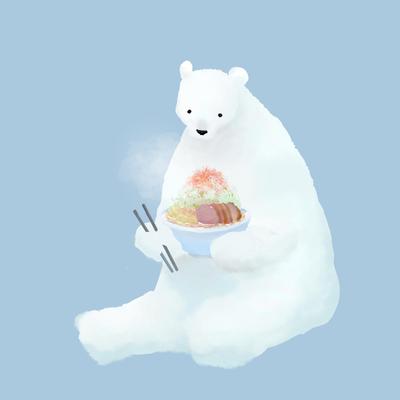 ラーメンを食べるしろくまのイラスト