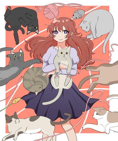 女の子と猫