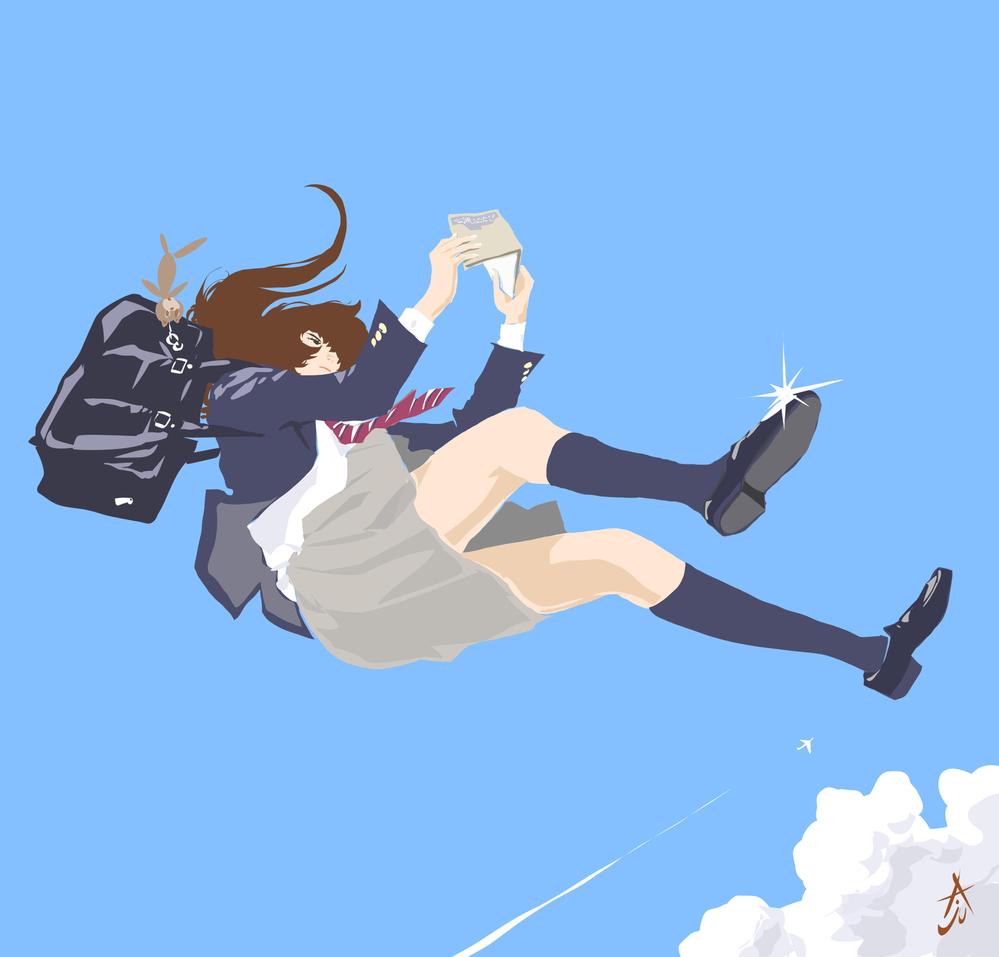 オリジナルイラスト　reading in the sky