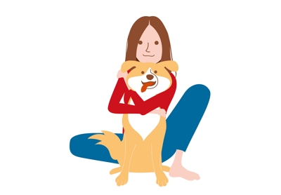 参考イラスト「愛犬を抱きしめる女性」