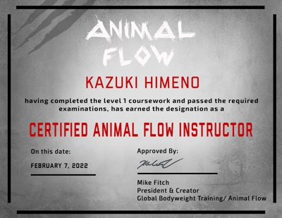 AnimalFlow L1 Instructor のライセンスを取得しました