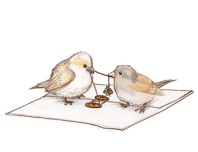 手紙をあける小鳥を描きました