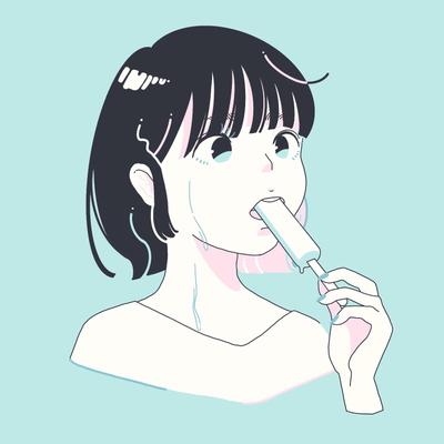 アイスを食べる女の子のオリジナルイラスト