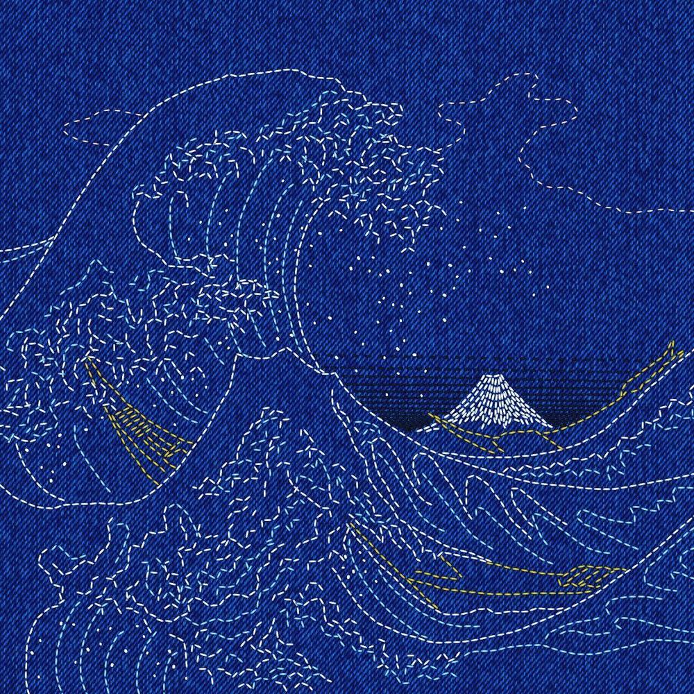 デジタルデニム刺繍による北斎の浮世絵