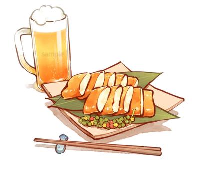 ビールとじゃこ天のイラストを作成しました