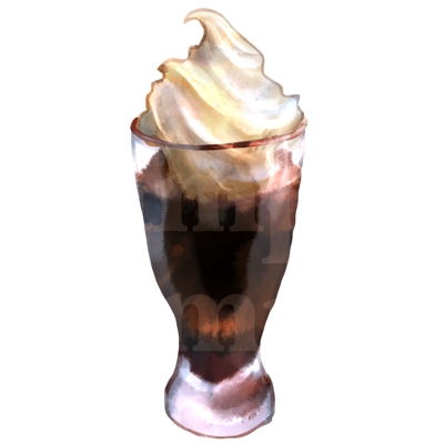 ソフトクリームが乗ったアイスコーヒーのイラスト
