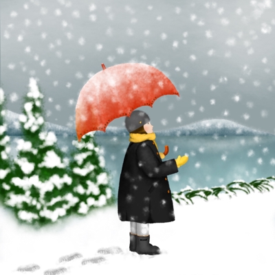 雪の中の傘