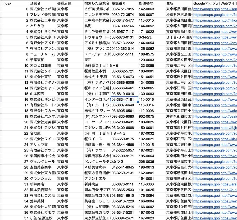 google mapの情報収集(500件)