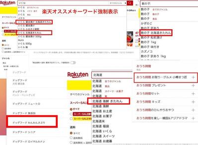 楽天市場検索窓（楽天サーチ）内　おすすめキーワード表示（サジェスト強制表示）