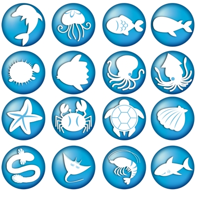 海の生き物のアイコンイラスト素材セット