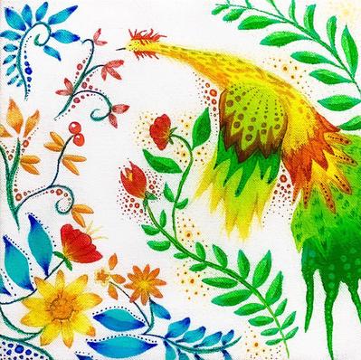 ペトリキウカ風イラスト「黄の鳥」
