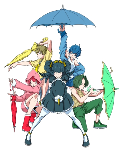 傘をイメージした５人のキャラクター（５人集合）