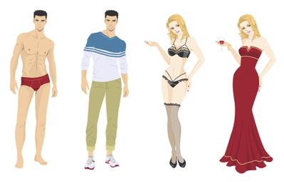 男女全身(ベクターデータ)ました