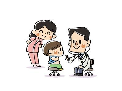 医者と看護師と子どもの診察の様子のイラスト