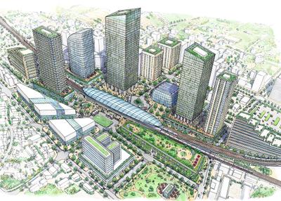 駅前再開発の緻密な鳥瞰図