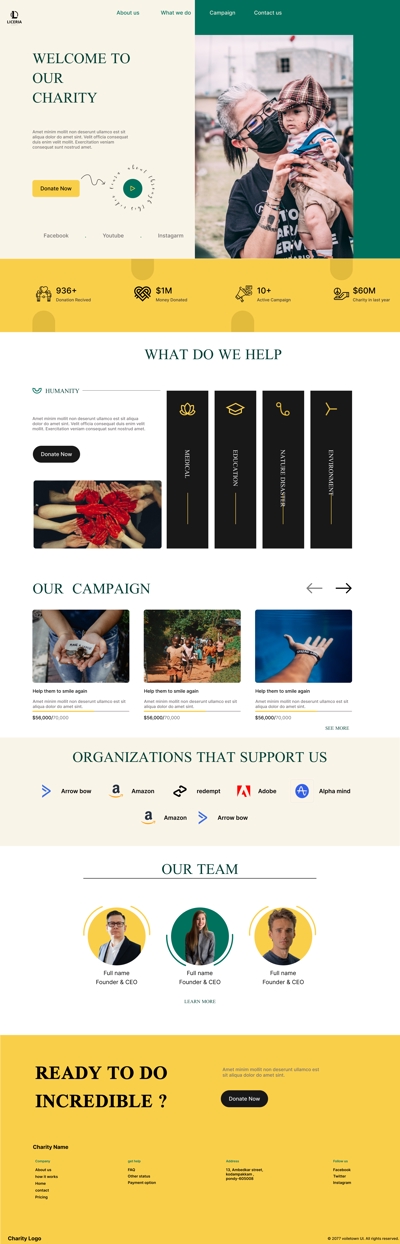 LICERIA Charity landing page