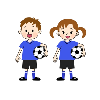 サッカーボールを持つ男の子と女の子のイラスト