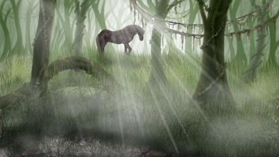 森林の中の馬