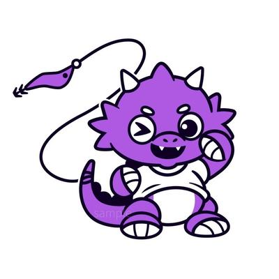 尻尾で釣りをするドラゴンのキャラクターを制作しました