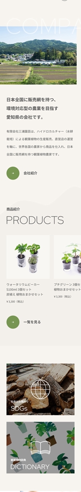 観葉植物販売会社サイトのSPトップページをデザインいたしました