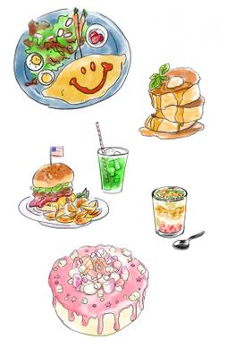 カフェの食べ物のメニューイラストを製作しました