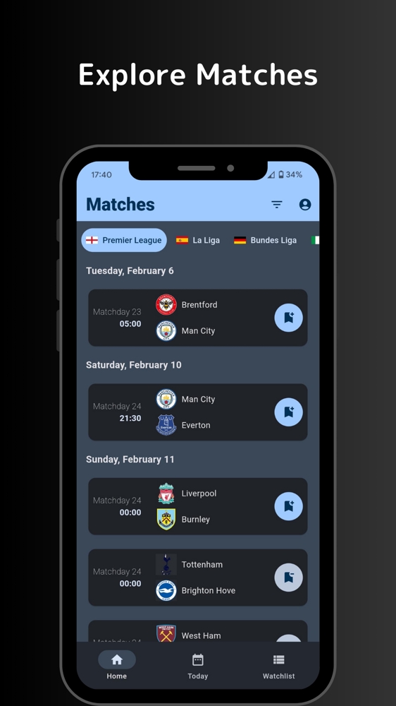 欧州のサッカーリーグの試合日程を網羅的に閲覧できるAndroidアプリを開発しました
