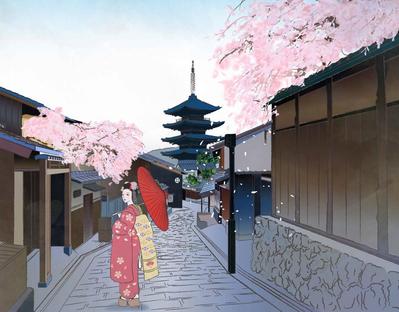 タンブラーに印刷するための京都の風景イラストを作成しました