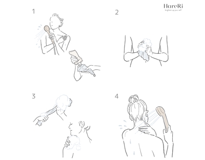 敏感肌向けスキンケアブランド ”HareRi”ハレリ「生せっけん」ご使用手順イラストを担当させて頂きました