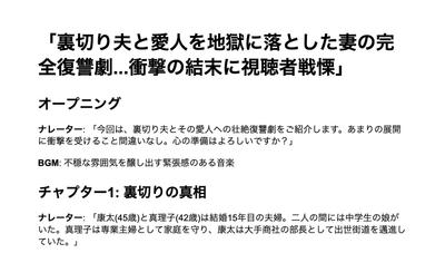 YouTubeショート用シナリオを作成しました。
人気のスカッと動画、不倫夫を成敗しました
