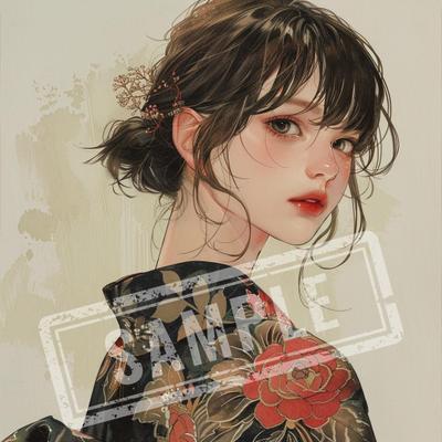 着物を着た女性を描きました