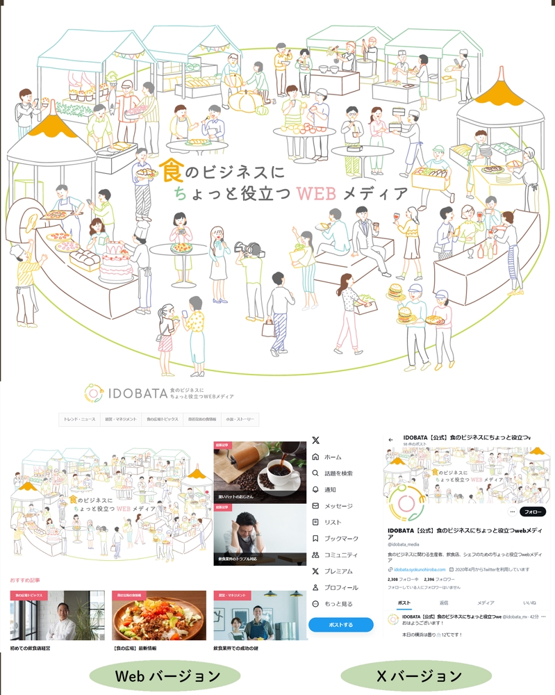 （株）カフェアンドダイニングが運営する食のWebメディア「IDOBATA」のLPイラストを描きました