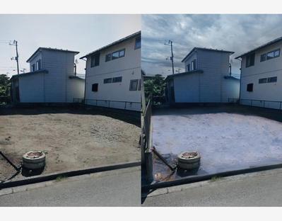 敷地に雪を積もらせる写真加工をしました