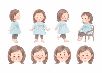 キャラクターデザイン　　　
1人のキャラに表情とポーズのバリエーションをつけました