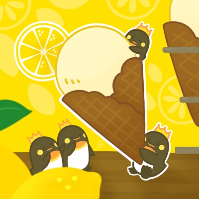 「オウサマペンギン×レモンシャーベット」をテーマにしたイラストを描きました